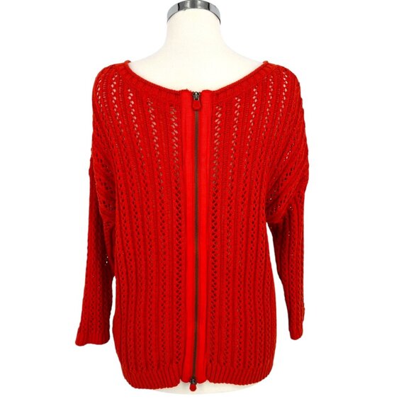 Anthropologie Moth Open Knit Zipper Back Sweater Orange Size XL - Picture 6 of 9